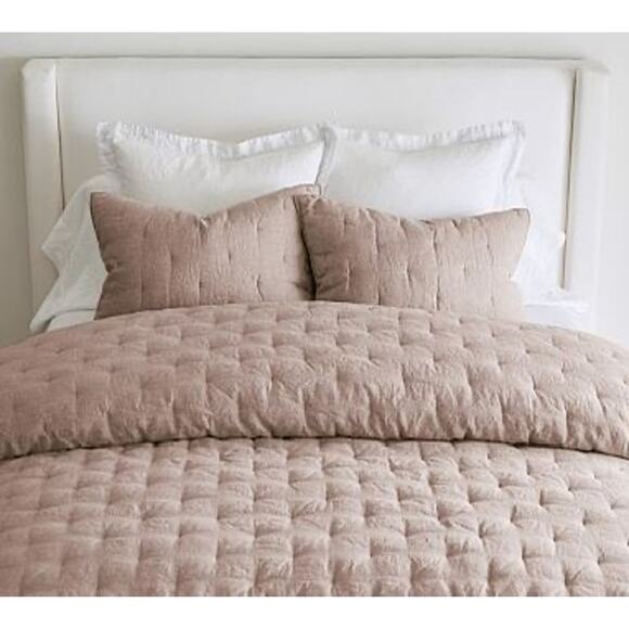 Pottery Barn Belgian Flax Linen Tufted Quilt, King/Cal. King, Smoky Quartz $349 - Picture 1 of 4